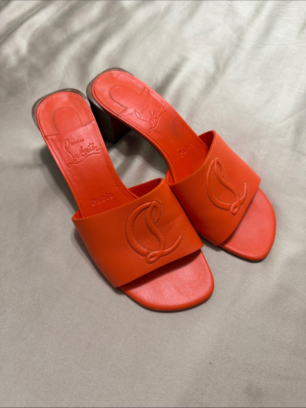 Christian Louboutin Bright Orange Leather Slide Mules